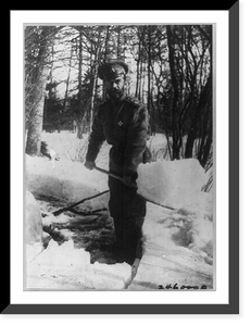 Emperor Nicholas II shovelling snow in the park at Tsarskoe Selo, Russia, where he and the royal family were interned, 1917, Antique Wall Art