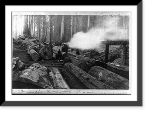 Historic Framed Print, Vance's Logging Claim: large logs, steam engine, and lumberjacks,  17-7/8" x 21-7/8"