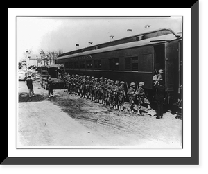 Historic Framed Print, U.S. Army troops boarding Pullman car,  17-7/8" x 21-7/8"