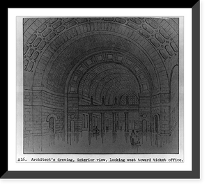 Historic Framed Print, [Union Station]: Architect's drawing, interior view, looking west toward ticket office,  17-7/8" x 21-7/8"