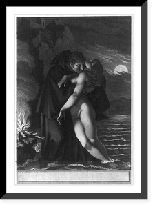 Historic Framed Print, [Man (vampire?) embracing unconscious naked woman; full moon and castle in background],  17-7/8" x 21-7/8"