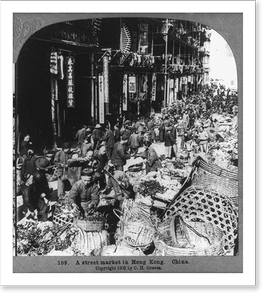 Historic Street Photo - A street market in Hong Kong, China