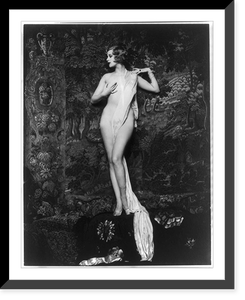 Hazel Forbes, full-length portrait, standing, facing left, nude, with cloth draped over part of her body, Vintage Print