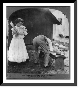 Amorous situation comedies involving domestics: woman about to paddle man with board, Historic Print