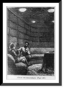2 men talking on sofa in large library-study, Historic Reproduction