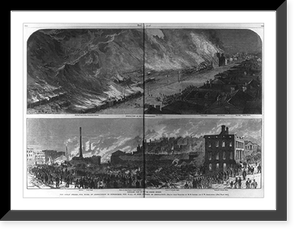 The Great railroad Strike Pittsburgh, Pa. 1877: Steeple view of the Pittsburgh conflagration; Panoramic view of the burned district 2 scenes (double page spread) of fire Heritage Wall Art Pri