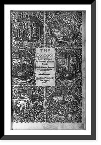 Engraved title page of Boccaccio's Decameron; 1620 English edition; illus. with 6 scenes, Historic Reproduction