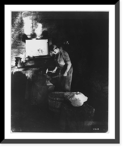 Cyrus Hall McCormick forge shop; man representing McCormick working at forge with African American assistant, Jo Anderson in order to complete the world's first reaper for the harvest of 1831 Her