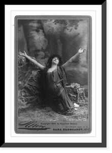 Historic Framed Print, [Sarah Bernhardt, 1844-1923, full length, kneeling with arms raised, facing front],  17-7/8" x 21-7/8"