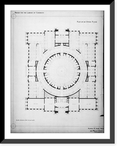 Historic Framed Print, [Library of Congress, Washington, D.C. Plan of an upper floor],  17-7/8" x 21-7/8"