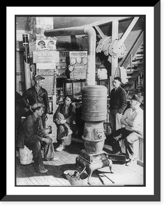 Black & White Photo - Cordell - Edd Hull and 3 cousins around stove, 1871