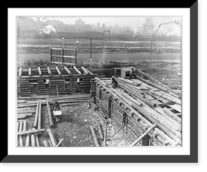 Historic Framed Print, Construction [rebuilding] of old Fort Dearborn, Chicago, Ill.,  17-7/8" x 21-7/8"