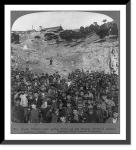 Greek miners - just going down - at the famous silver mines of ancient Laurion, Greece, Historic Print