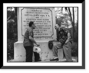 James Michner in Hawaii, May 1954: leaning against Capt. Cook monument, talking to Leonard Lyons(?), Historic Reproduction