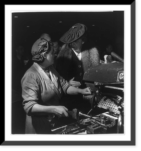 Eleanor Roosevelt talking with woman machinist during her goodwill tour of Great Britain, Vintage Poster
