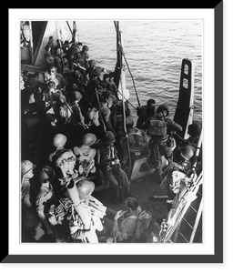 Invading Italy. U.S. soldiers invading Italy line the rail of a Coast Guard manned combat transort,. during the battle at Paesternum, just south of Salerno Sicily, Historic Print
