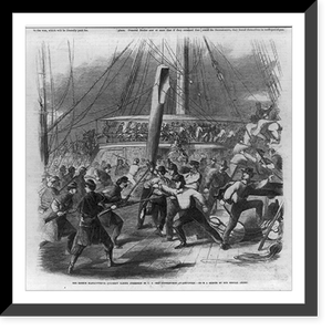 The Eighth Massachusetts Regiment taking possession of U.S. ship Constitution at Annapolis Battle on deck of ship, Vintage Print