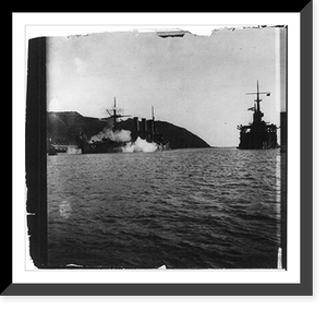 Historic Framed Print, [Destroying a fleet .  battleship Pallada struck by a 500 lb. Japanese shell .  Port Arthur harbor],  17-7/8" x 21-7/8"