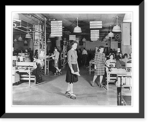 Historic Framed Print, Skating while they work: messenger girls in a large Western Union Telelgraph Company on roller skates,  17-7/8" x 21-7/8"