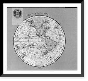 Historic Framed Print, Global map of western hemisphere,  17-7/8" x 21-7/8"