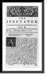 Historic Framed Print, Page 1 of The Spectator, (London, 1712-17), no. 81; Sat., June 2, 1711,  17-7/8" x 21-7/8"