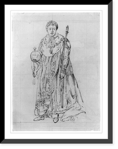 Historic Framed Print, [Caesar-like figure standing and holding a staff and an orb topped with a cross],  17-7/8" x 21-7/8"