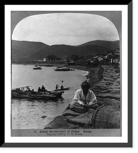 Historic Framed Print, Along the sea wall of Fusan, Korea,  17-7/8" x 21-7/8"