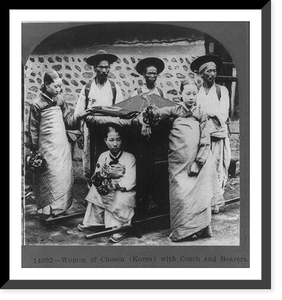 Women of Chosen (Korea) with coach sedan chair and bearers, Vintage Print