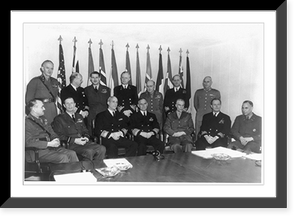 4 NATO military leaders posed around conference table; 12 flags in background, Antique Poster