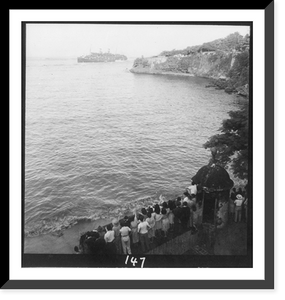 Historic Framed Print, [View of crowd on shore watching passing ship, Puerto Rico] - 2,  17-7/8" x 21-7/8"