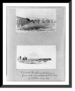 Historic Framed Print, Views at New Berne, N.C.: [2 views - camp and drill ground],  17-7/8" x 21-7/8"