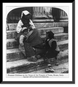 Historic Framed Print, Peasant children on the steps of the Temple of Vesta, Rome, Italy,  17-7/8" x 21-7/8"