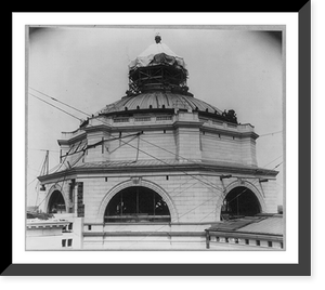 Historic Framed Print, View of the dome of the Library of Congress during the gilding of the lantern,  17-7/8" x 21-7/8"