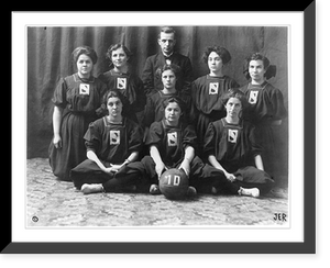 Historic Framed Print, [Girls' basketball team posed],  17-7/8" x 21-7/8"