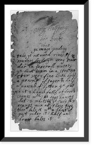 Hand written initial page from Hannah Wolley, The Queen-like Closet, (recipe for orange pudding?) 1672, Vintage Wall Art