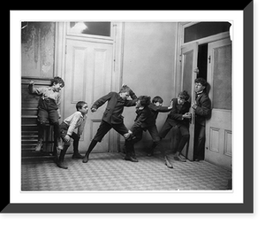Historic Framed Print, [2 boys fighting and 2 boys pushing on door through which school teacher is trying to enter],  17-7/8" x 21-7/8"