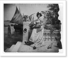 Vintage Photo Print - Young woman modeling: Full lgth., leaves on head