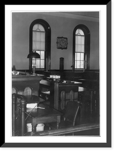 Historic Framed Print, [Plymouth County Court House, Plymouth, Mass.] Bench, Clerk's desk, Stenographer,  17-7/8" x 21-7/8"