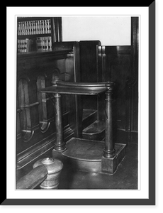 Historic Framed Print, [Plymouth County Court House, Plymouth, Mass.; detail of judge's bench]; witness stand,  17-7/8" x 21-7/8"