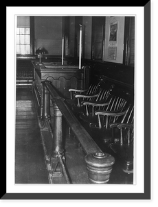 Historic Framed Print, [Plymouth County Court House, Plymouth, Mass.] Jury box and sheriff's desk,  17-7/8" x 21-7/8"