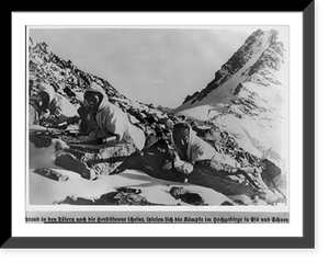German troops in winter uniform, 1942: four prone riflemen in High Caucasus Mountains, Russia, November.by Wittmaack, Antique Print