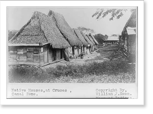Vintage Americana Print - Native houses at Cruces, Canal Zone