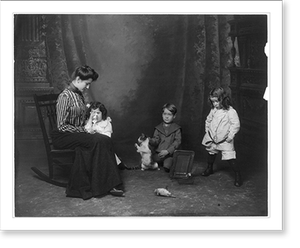 Black & White Photo - Woman and 2 girls crying over dead bird