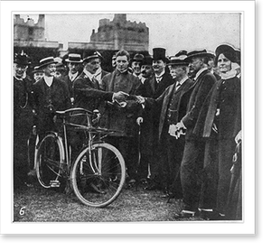Vintage Photo Print - Postman with bike handing letter to King George V