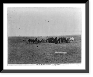 Historic Framed Print, Skinning beef at beef issue,  17-7/8" x 21-7/8"