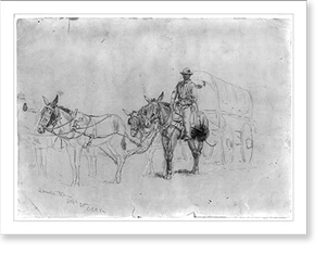 Antique Sporting Print - Study of a mule team and wagon, with driver