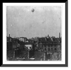 Historic Framed Print, [Captive balloon of Henri Giffard over Paris, 1878; high above rooftops],  17-7/8" x 21-7/8"