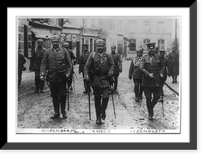 Gen. Hindenburg, Kaiser Wilhelm II, and Gen. Ludendorff walking on street with other soldiers, Antique Poster