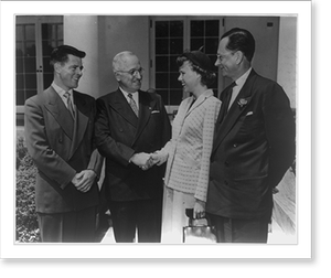 Antique Photo Print - Harry Truman shaking hands with a woman