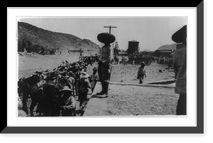 Historic Framed Print, [Large groups of Mexican men (soldiers?) during the Mexican Revolution: with horses and wagons],  17-7/8" x 21-7/8"